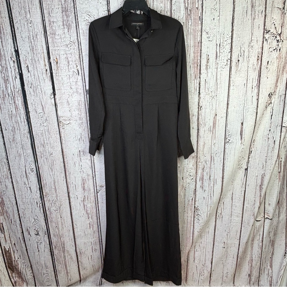 NWT Banana Republic (Factory) Size 4‎ Black Trouser Leg Jumpsuit Long Sleeve NEW
